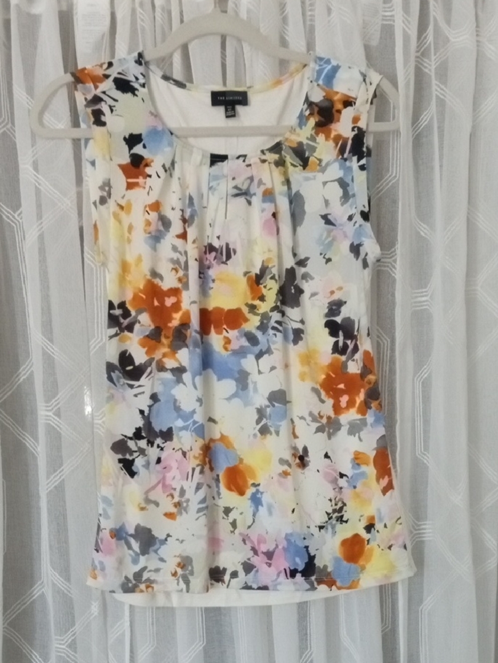 The Limited Watercolor Floral Sleeveless Top - Cream, Blue, Orange Size XS Tall